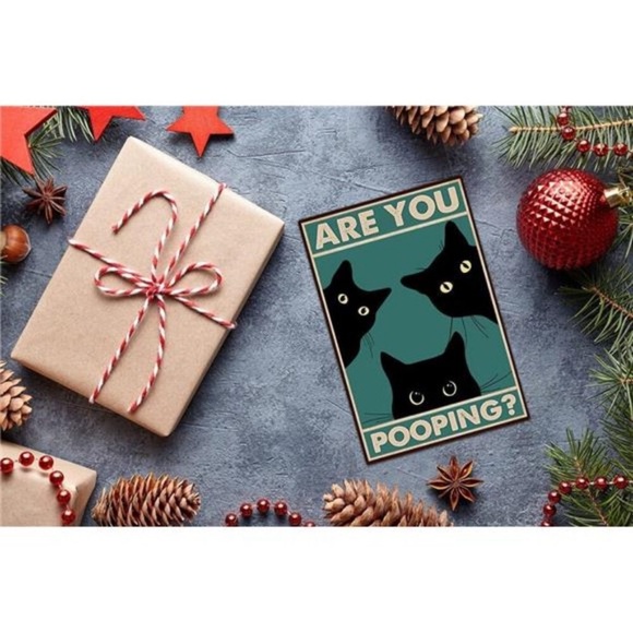 Black Cat Are You Pooping Funny Tin Signs Bathroom Wall Decor 8 x 12 Inch (918) - Picture 7 of 9